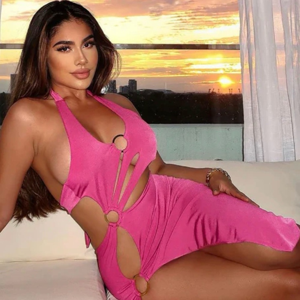 Fashion Nova Hit the Club Magenta Cutout Halter Dress - Picture 4 of 4